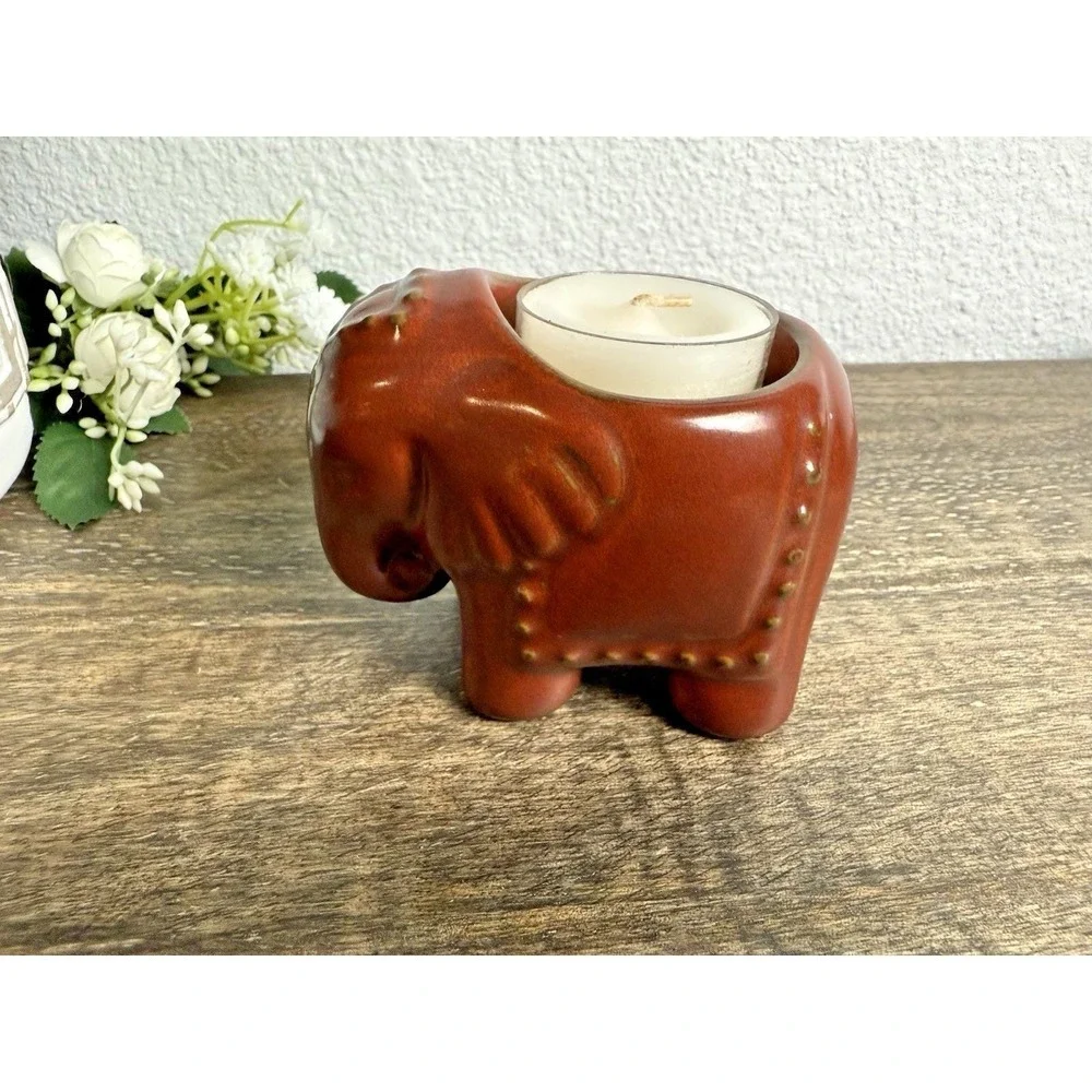 PartyLite Elephant Tealight Candle Holder Ceramic Safari Decor 1990s Brown - Picture 3 of 14